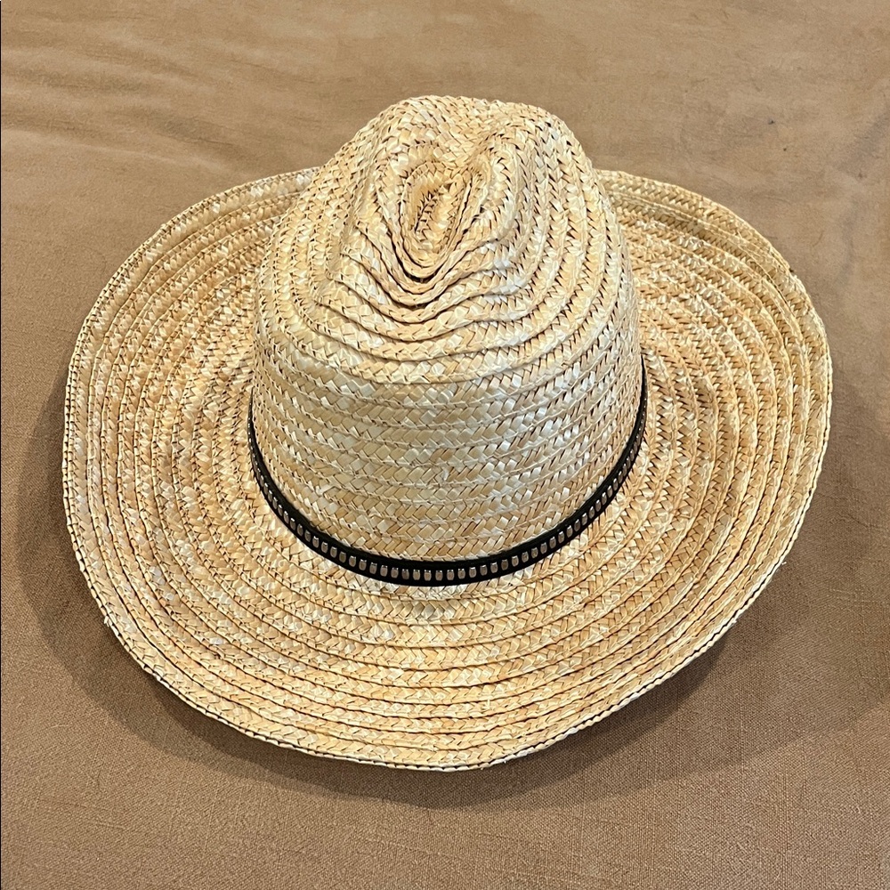 Free People Natural Straw Hat with Black Trim